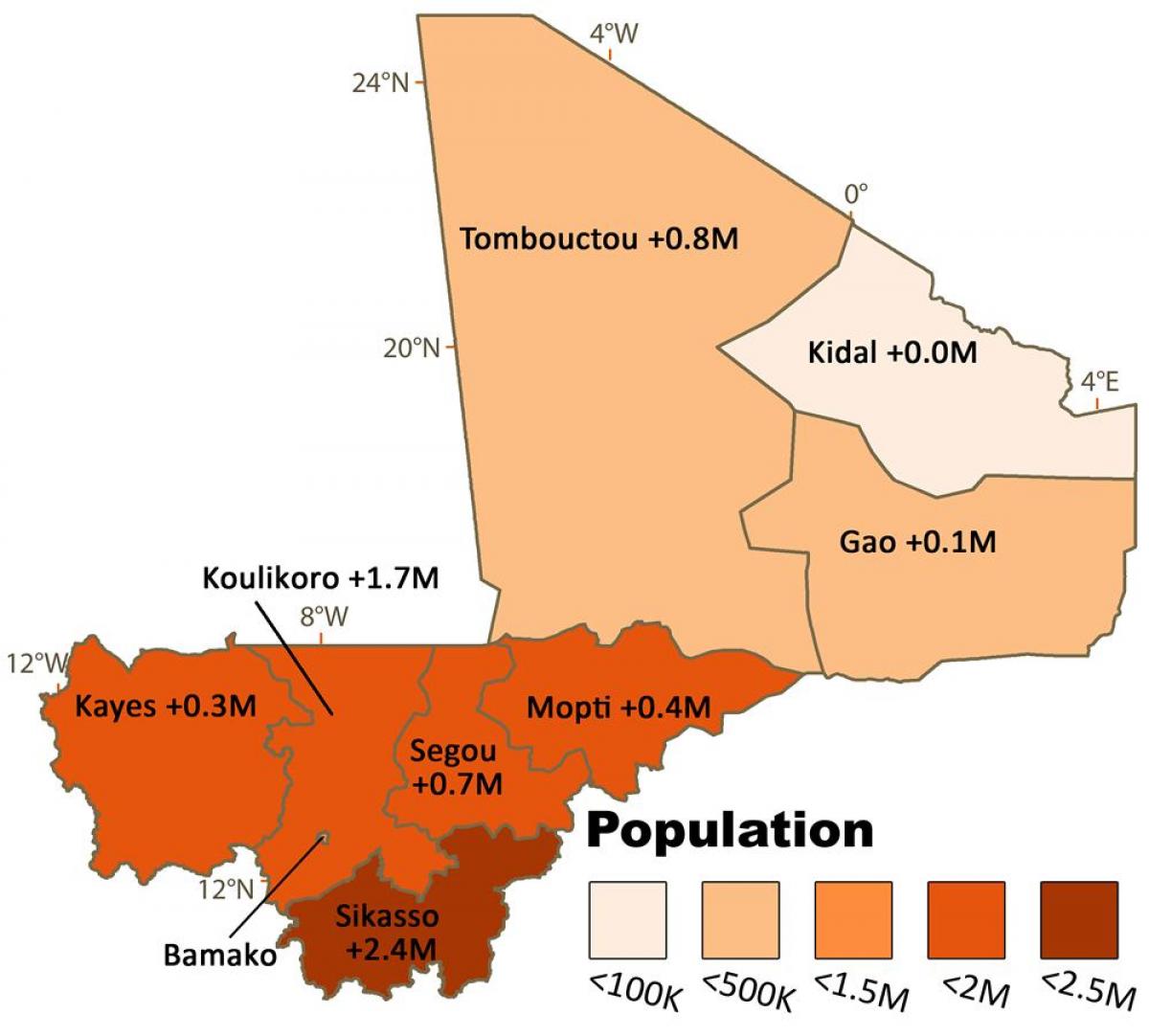Zemljevid Mali prebivalstva